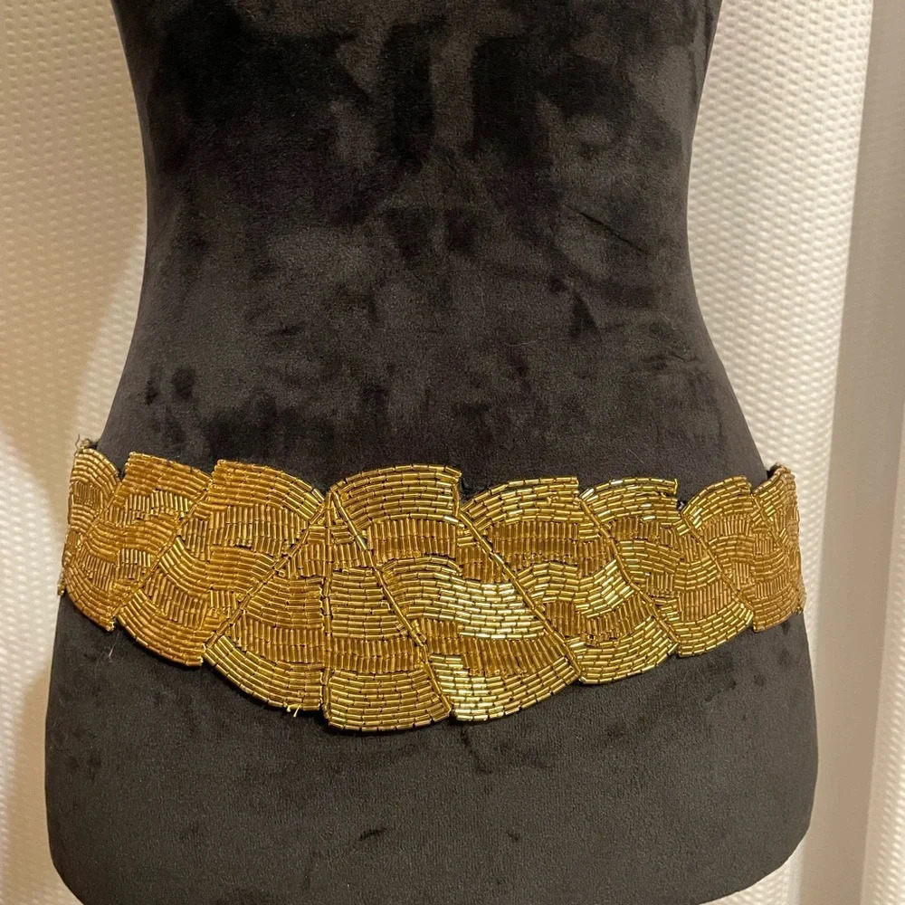 Gold Beaded Silk Belt Vintage OS